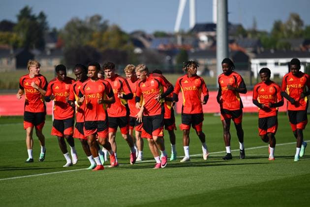 Belgium U21, U 21 Media Activities 23 09 2026 TUBIZE, BELGIUM - SEPTEMBER 23 : Players of Belgium U21 pictured during a training session of the Belgium Under 21 on September 23, 2026 in Tubize, Belgium, 23 09 2026 Tubize Belgium  Copyright: xVincentxKalutx