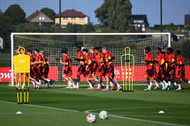 Belgium U21, U 21 Media Activities 23 09 2026 TUBIZE, BELGIUM - SEPTEMBER 23 : Players of Belgium U21 pictured during a training session of the Belgium Under 21 on September 23, 2026 in Tubize, Belgium, 23 09 2026 Tubize Belgium  Copyright: xVincentxKalutx
