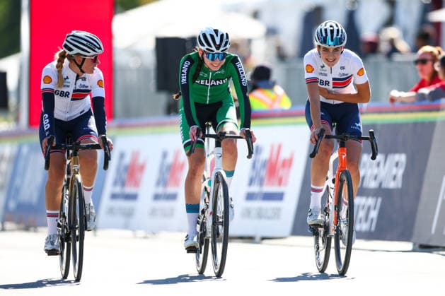 2026 UCI Road World Championships Picture by Vaughn Ridley SWpix.com - 23 09 2026 - Cycling - 2026 UCI Road World Championships - MontrÃ al, Canada - Training Practice - (L to R) Peggy Knox (Great Britain), Emer Heverin (Ireland), Aalia Clay (Great Britain) Copyright: x xSWpix.comx(t axPhotographyxHubxLtd)xVaughnxRidley SWpix.comx SWP-3521-1865