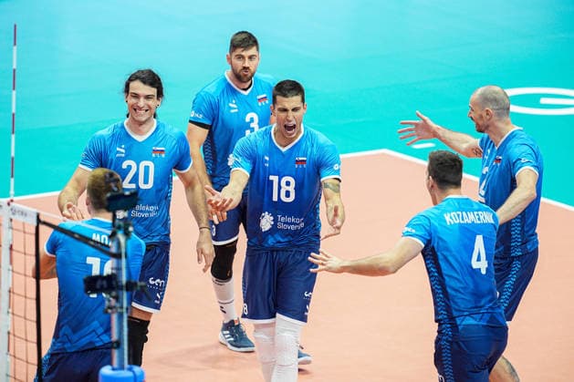 Team Slovenia celebrate during the quarter final match of the CEV Enel Eurovolley 2026, between Belgium and Slovenia, at the Palavela in Turin, north west Italy - Wednesday, September 23, 2026. .  Copyright: xMarcoxAlpozzi LaPressex