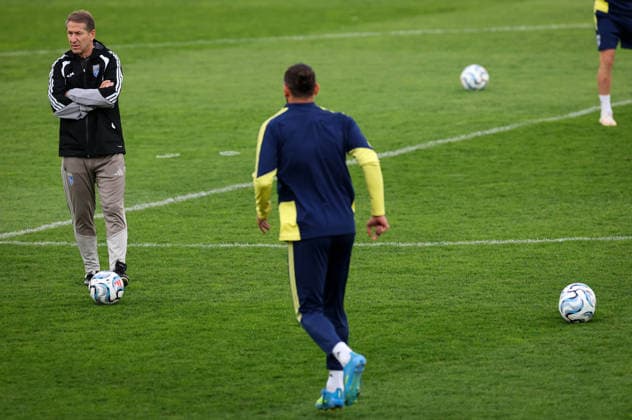 Kosovo Squad Training & press conference, PK, Pressekonferenz Fadil Vokrri Stadium, Pristina, Kosovo 23 9 2026 Manager Franco Foda and Vedat Muriqi Franco Foda and Vedat Muriqi 23 9 2026  Copyright: xx RB1_3018