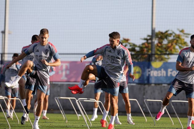 Croatia National Football Team: Press and Training Session Josip Stanisic and Marco Pasalic of Croatia during traingin session of Croatia national football team at HNK Rijeka stadium on September 23, 2026 in Rijeka, Croatia.  GoranxKovacic PIXSELL