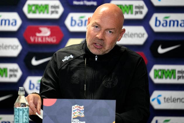 Norway Denmark Nations League Oslo 20260923 Press conference with Denmark s national team coach Brian Riemer and Morten Hjulmand at Ullevaal Stadium on the day of the international soccer match between Norway and Denmark, to be played on Thursday, September 24. Photo: Cornelius Poppe, NTB, Oslo, Norway. EDEDITORIAL USE ONLY; RESTRICTED USE FOR BETTING COMPANIES  Copyright: xCorneliusxPoppex xNTBx