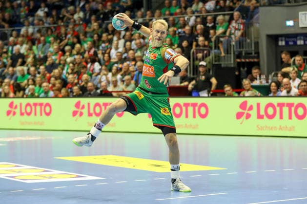 23.09.2026, xgox, Handball - DHB Pokal 2. Runde SC Magdeburg - HSG Wetzlar emspor, v.l. Matthias Musche (Magdeburg, 6) beim Siebenmeter Magdeburg