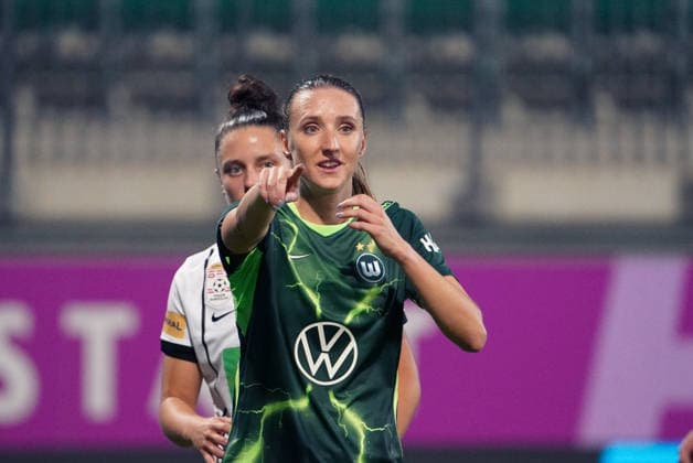 Deutschland: Fussball UEFA Women s Europa Cup 2026 2027, 2. Qualifikationsrunde, Hinspiel - VfL Wolfsburg vs SK Sturm Graz - AOK Stadion (Wolfsburg): Geste, Gestik, Emotion Lara PraÅ¡nikar Lara Prasnikar (VfL Wolfsburg Women, 9) Copyright: xAymanxAlahmedx