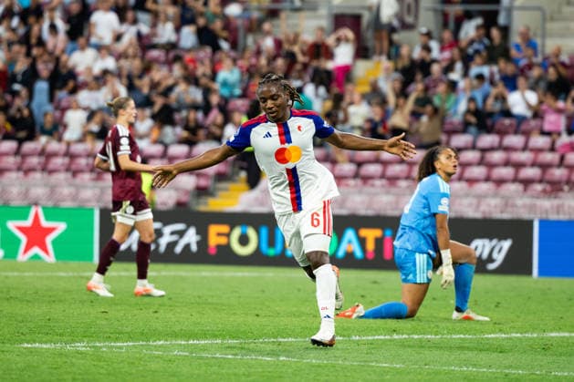 GENEVA, SWITZERLAND, SEPTEMBER 23 : Melchie Dumornay of OL Lyonnes celebrates after scoring her team s fourth goal during the UEFA Women s Champions League 2026 27 League Phase MD1 between Servette FC Chênois féminin and OL Lyonnes at Stade de Genève on September 23, 2026 in Geneva, Switzerland. Copyright: xPaulinexFIGUETx xSPPx Sportspressphoto_SPR237694