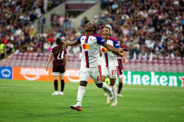 GENEVA, SWITZERLAND, SEPTEMBER 23 : Melchie Dumornay of OL Lyonnes celebrates after scoring her team s fourth goal during the UEFA Women s Champions League 2026 27 League Phase MD1 between Servette FC Chênois féminin and OL Lyonnes at Stade de Genève on September 23, 2026 in Geneva, Switzerland. Copyright: xPaulinexFIGUETx xSPPx Sportspressphoto_SPR237696