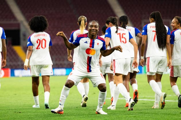 GENEVA, SWITZERLAND, SEPTEMBER 23 : Melchie Dumornay of OL Lyonnes celebrates after scoring her team s fourth goal during the UEFA Women s Champions League 2026 27 League Phase MD1 between Servette FC Chênois féminin and OL Lyonnes at Stade de Genève on September 23, 2026 in Geneva, Switzerland. Copyright: xPaulinexFIGUETx xSPPx Sportspressphoto_SPR237702