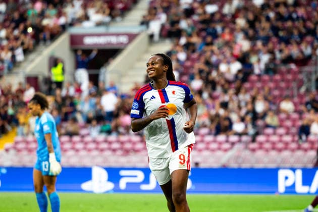 GENEVA, SWITZERLAND, SEPTEMBER 23 : Marie-Antoinette Katoto of OL Lyonnes celebrates after scoring her team s second goal during the UEFA Women s Champions League 2026 27 League Phase MD1 between Servette FC Chênois féminin and OL Lyonnes at Stade de Genève on September 23, 2026 in Geneva, Switzerland. Copyright: xPaulinexFIGUETx xSPPx Sportspressphoto_SPR237704