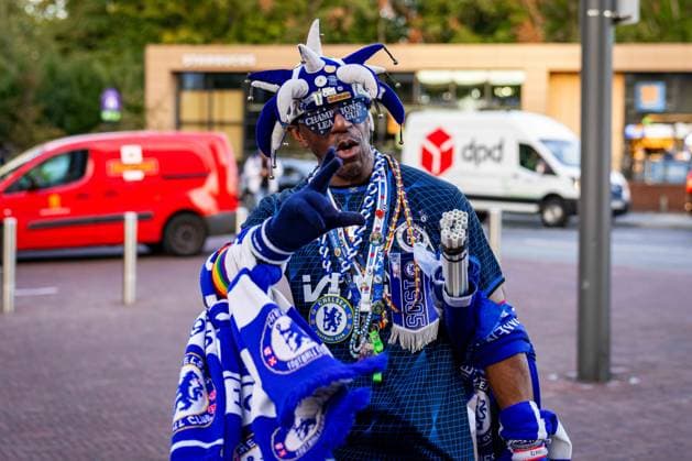 SOCCER - WCL, Chelsea vs A.Wien LONDON,ENGLAND,23.SEP.26 - SOCCER - UEFA Women s Champions League, Chelsea FC vs FK Austria Wien. Image shows a fan of Chelsea FC.  GEPAxpictures xKevinxHackner
