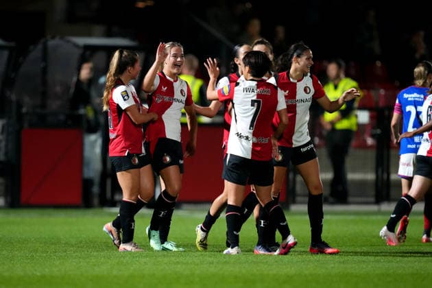 UEFA Women s Europa Cup: Feyenoord Rotterdam V1 v Valerenga Fotball Woman Woman Rotterdam - Kirsten van de Westeringh of Feyenoord Rotterdam V1 celebrates scoring her team s third goal (3-1) during the second qualifying round 1st leg competition round of the 2026 2027 UEFA Women s Europa Cup season. The match is set between Feyenoord Rotterdam V1 and Valerenga Fotball Woman at Varkenoord on 23 September 2026 in Rotterdam, Netherlands (Hero Images Danny de Groot) Copyright: xDannyxdexGrootx