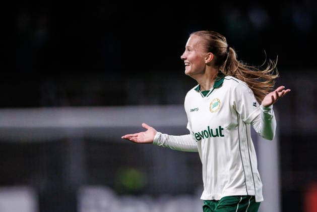 260923 Fanny Peterson of Hammarby celebrates after scoring 2-0 during the UEFA Women s Europa Cup football match between Hammarby and Rangers FC on September 23, 2026 in Stockholm. Photo: Kenta Jönsson BILDBYRAN COP 210 KJ0378 fotboll football soccer fotball europa cup hammarby rangers fc uefa womens europa cup dam bbeng jubel Copyright: KENTAxJÖNSSON BB260923KJ039
