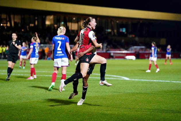 UEFA Women s Europa Cup: Feyenoord Rotterdam V1 v Valerenga Fotball Woman Woman Rotterdam - Fleur Stoit of Feyenoord Rotterdam V1 celebrates scoring her team s fourth goal (4-1) during the second qualifying round 1st leg competition round of the 2026 2027 UEFA Women s Europa Cup season. The match is set between Feyenoord Rotterdam V1 and Valerenga Fotball Woman at Varkenoord on 23 September 2026 in Rotterdam, Netherlands (Hero Images Danny de Groot) Copyright: xDannyxdexGrootx
