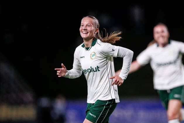 260923 Fanny Peterson of Hammarby celebrates after scoring 2-0 during the UEFA Women s Europa Cup football match between Hammarby and Rangers FC on September 23, 2026 in Stockholm. Photo: Kenta Jönsson BILDBYRAN COP 210 KJ0378 fotboll football soccer fotball europa cup hammarby rangers fc uefa womens europa cup dam bbeng jubel Copyright: KENTAxJÖNSSON BB260923KJ040
