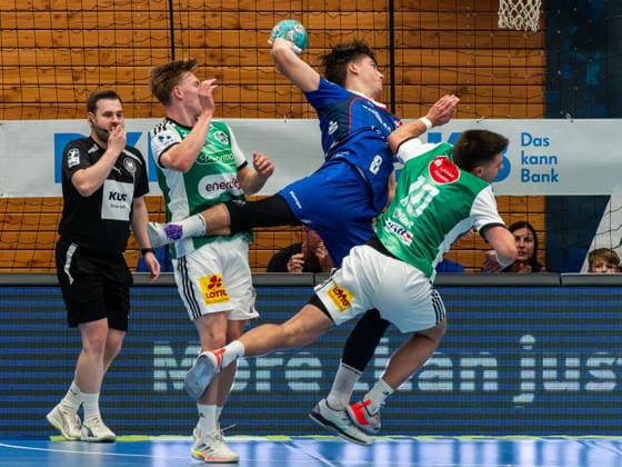 Magnus Grupe (HBW Balingen-Weilstetten 8), Renars Uscins (TSV Hannover-Burgdorf 10), HBW Balingen-Weilstetten vs. TSV Hannover-Burgdorf, Handball, DHB-Pokal, 2. Runde, Saison 2026 2027, 23.09.2026, HBW Balingen-Weilstetten vs. TSV Hannover-Burgdorf, Handball, DHB-Pokal, 2. Runde, Saison 2026 2027, 23.09.2026 Balingen Copyright: xEibner-Pressefoto FlorianxSchustx EP_FSU