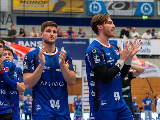 Georg Poehle (HBW Balingen-Weilstetten 94), Stefan Bauer (HBW Balingen-Weilstetten 99), HBW Balingen-Weilstetten vs. TSV Hannover-Burgdorf, Handball, DHB-Pokal, 2. Runde, Saison 2026 2027, 23.09.2026, HBW Balingen-Weilstetten vs. TSV Hannover-Burgdorf, Handball, DHB-Pokal, 2. Runde, Saison 2026 2027, 23.09.2026 Balingen Copyright: xEibner-Pressefoto FlorianxSchustx EP_FSU