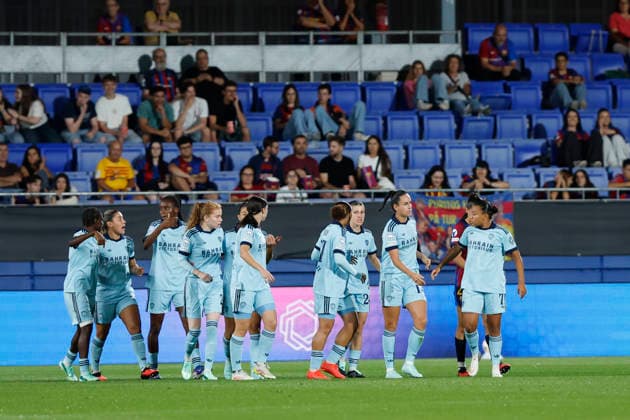 September 23, 2026, Sant Joan Despi, Barcelona, SPAIN: Evelyne Viens of Paris celebrates a goal with teammates during the UEFA WomenÃ¢â‚¬â ¢s Champions League 2026 27 League Phase MD1, football match played between FC Barcelona, Barca and Paris FC at Johan Cruyff Stadium on September 23, 2026 in Sant Joan Despi, Spain. Sant Joan Despi SPAIN - ZUMAa181 20260923_zaa_a181_044 Copyright: xJavierxBorregox