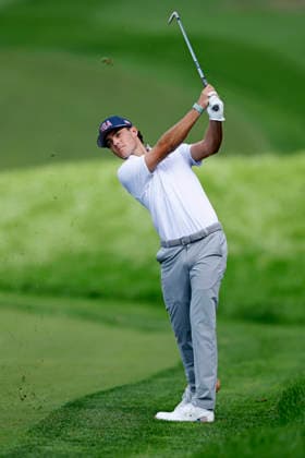 MEDINAH, IL - SEPTEMBER 23: Jackson Koivun of the United States plays from the rough at the first hole prior to the Presidents Cup 2026 on September 23, 2026 at Medinah Country Club in Medinah, Illinois. (Photo by Joe Robbins Icon Sportswire) GOLF: SEP 23 Presidents Cup EDITORIAL USE ONLY Icon573260923001