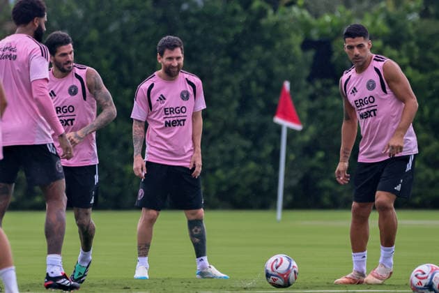September 23, 2026, Fort Lauderdale, Florida, USA: RODRIGO DE PAUL (7)(L), LIONEL MESSI (10)(C) and LUIS SUAREZ (9)(R) of Inter Miami CF are seen during an Inter Miami Training Session ahead of a MLS, Fussball Herren, USA game against Columbus Crew. Soccer 2026: Inter Miami FC Training  - ZUMAa257 20260923_zsp_a257_004 Copyright: xChrisxArjoonx