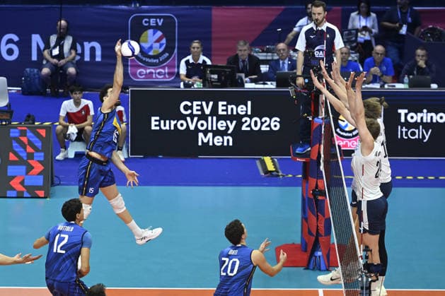 IPA88889026 - Turin, Italy, September 23, 2026, Palavela Turin, CEV Eurovolley Men 2026, Round of 16, Levia Daniele 15 (ITA) ..in action during the CEV Eurovolley Men 2026 match between Italy and Finland (2–3) in Turin at Palavela  Copyright: xTonelloxAbozzi IPAxSportx xx IPA88889026