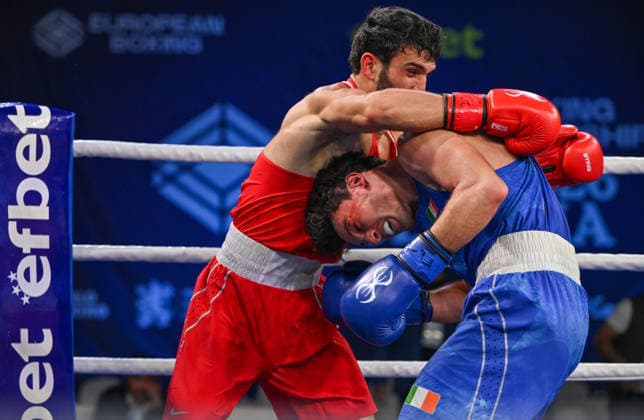 2026 European Boxing Elite Championships In Sofia SOFIA, BULGARIA - SEPTEMBER 23: Jon McConnell (Blue) of Ireland against Nabi Isgandarov (Red) of Azerbaijan during their Elite Men s 71kg Semifinal match on Day 7 of the 2026 European Boxing Elite Championships at the Asics Arena Sports Hall in Sofia, Bulgaria, on September 23, 2026. Sofia Bulgaria  Copyright: xArturxWidakx originalFilename:widak-2026euro260923_npkx5.jpg