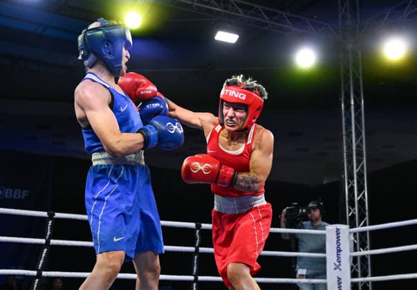 2026 European Boxing Elite Championships In Sofia SOFIA, BULGARIA - SEPTEMBER 23: Esra Yildiz Kahraman (Blue) of Turkey in action against Lacramioara Perijoc (Red) of Romania during their Elite Women s 57kg Quarterfinal match on Day 7 of the 2026 European Boxing Elite Championships at the Asics Arena Sports Hall in Sofia, Bulgaria, on September 23, 2026. Sofia Bulgaria  Copyright: xArturxWidakx originalFilename:widak-2026euro260923_npvoJ.jpg