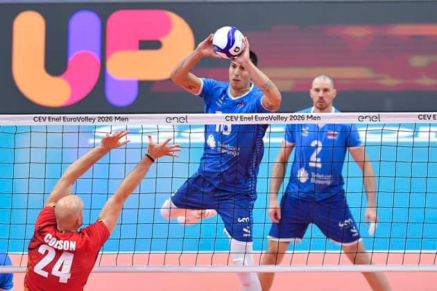 CEV Eurovolley Men 2026 Slovenia vs Belgium 3-1 Turin, Italy 23 September 2026 Palavela Turin CEV Eurovolley Men 2026 Round of 16 KOVACIC Jani 13 (SLO).in action during CEV Eurovolley Men 2026 match between Slovenia-Belgium- 3-1 in Turin at Palavela Turin Italy Italy Copyright: TonelloxAbozzi