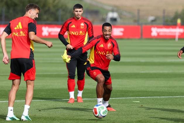 Belgium s Youri Tielemans pictured during a training session of the Red Devils, the Belgian national soccer team, at the national training center in Tubize, Thursday 24 September 2026. The team is preparing for their game against Italy tomorrow in the UEFA Nations League competition. BRUNOxFAHY  x187666024x