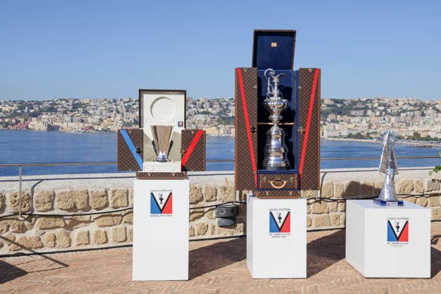 THE LOUIS VUITTON 38TH AMERICA™S CUP PRELIMINARY REGATTA, NAPLES the trophies of the Louis Vuitton Cup During the press conference, PK, Pressekonferenz to present the teams at Castel dell™Ovo on 24 September 2026. ABP19355 Copyright: xAntonioxBalascox