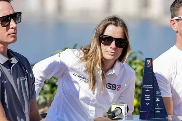 THE LOUIS VUITTON 38TH AMERICA™S CUP PRELIMINARY REGATTA, NAPLES Hannah Mills Cobham-Ultra GB2 Helm During the press conference, PK, Pressekonferenz to present the teams at Castel dell™Ovo on 24 September 2026. _BPH3948 Copyright: xAntonioxBalascox