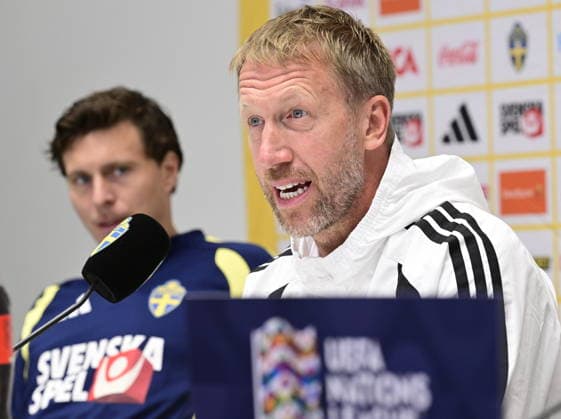STOCKHOLM, SWEDEN 20260924 Victor Nilsson Lindelöf, football player and Graham Potter, national team, Nationalteam captain during a press conference, PK, Pressekonferenz at Strawberry Arena ahead of Friday s opening group match in the Nations League against Romania. STOCKHOLM SWEDEN x10030x