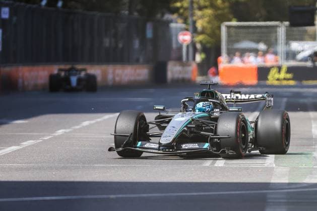 24.09.2026. Azerbaijan. Baku. Mercedes -AMG PETRONAS Formula One Team car during the free races of the Formula 1 Azerbaijan Grand Prix in Baku. Alexey Belkin NEWS.ru BelkinxAlexey