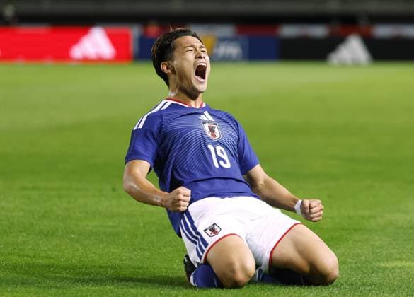 Football: Japan vs. Uruguay Japan s Kuryu Matsuki reacts after scoring in the first half of an International Friendly, Länderspiel, Nationalmannschaft against Uruguay in Rifu in Miyagi Prefecture, northeastern Japan, on Sept. 24, 2026.  A14AA0005628551P