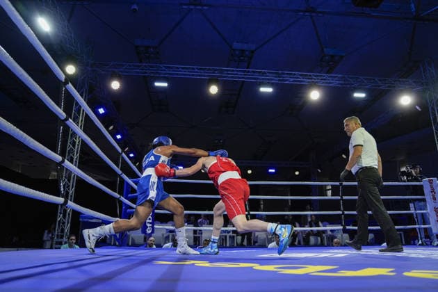 2026 European Boxing Championships in Bulgaria SOFIA, BULGARIA - SEPTEMBER 24, 2026: Turkish boxer Gizem Ozer (red) competes against French opponent Sthelyne Grosy (blue) during their women s 60kg semi-final bout at the 2026 European Boxing Championships at the Asics Arena in Sofia, Bulgaria, on September 24, 2026. Osmancan Gurdogan Anadolu Sofia Bulgaria. Editorial use only. Please get in touch for any other usage.  Copyright: x2026xAnadoluxOsmancanxGurdoganx