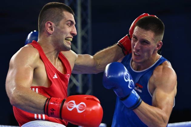 RECORD DATE NOT STATED 2026 European Boxing Elite Championship Sofia SOFIA, BULGARIA SEPTEMBER 24: Pavlo Illiusha (Red) of Ukraine in action against Rastko Simic (Blue) of Serbia during their Elite Men s 80kg Semifinal match at the 2026 European Boxing Elite Championships at the Asics Arena Sports Hall in Sofia, Bulgaria, on September 24, 2026. Sofia Bulgaria  Copyright: xArturxWidakx originalFilename:widak-2026euro260924_npjmB.jpg