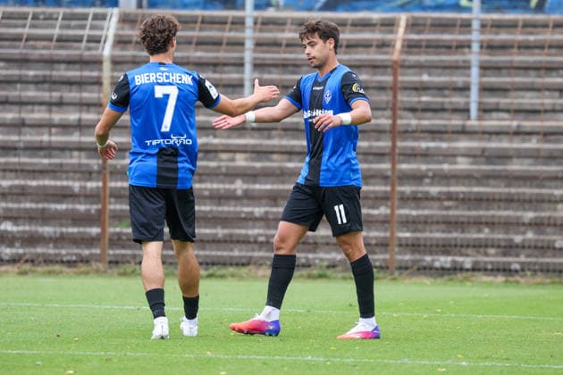 Masca (SV Waldhof Mannheim, 11), Torschütze zum 1:1 und 2:1, Tor und Torjubel, Gestik, Freude, Emotionen, Lovis Bierschenk (SV Waldhof Mannheim, 7) Fussball: Testspiel, SV Waldhof Mannheim vs. SV 07 Elversberg am 24.09.2026 in Mannheim (Seppl-Herberger-Stadion), Deutschland Mannheim Seppl-Herberger-Stadion Deutschland Copyright: xFranzxReindelx