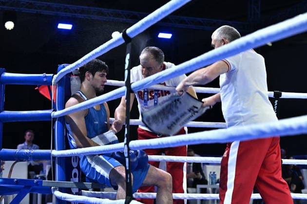 RECORD DATE NOT STATED 2026 European Boxing Elite Championship Sofia SOFIA, BULGARIA SEPTEMBER 24: Oladimeji Shittu (Red) of England in action against Cheerav Ashalaev (Blue) of Russia during their Elite Men s 80kg Semifinal match at the 2026 European Boxing Elite Championships at the Asics Arena Sports Hall in Sofia, Bulgaria, on September 24, 2026. Sofia Bulgaria  Copyright: xArturxWidakx originalFilename:widak-2026euro260924_np780.jpg