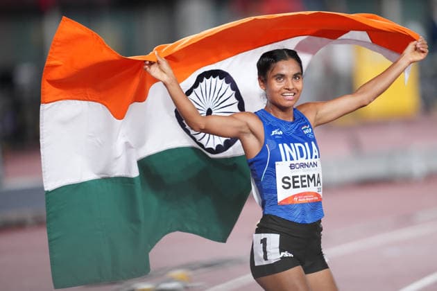 (260924) -- NAGOYA, Sept. 24, 2026 -- Seema of India celebrates after the women s 10000m final of Athletics at the 20th Asian Games Aichi-Nagoya 2026 in Nagoya, Japan, Sept. 24, 2026. ) (SP)JAPAN-NAGOYA-ASIAN GAMES-ATHLETICS-WOMEN S 10000M LuoxYuan 