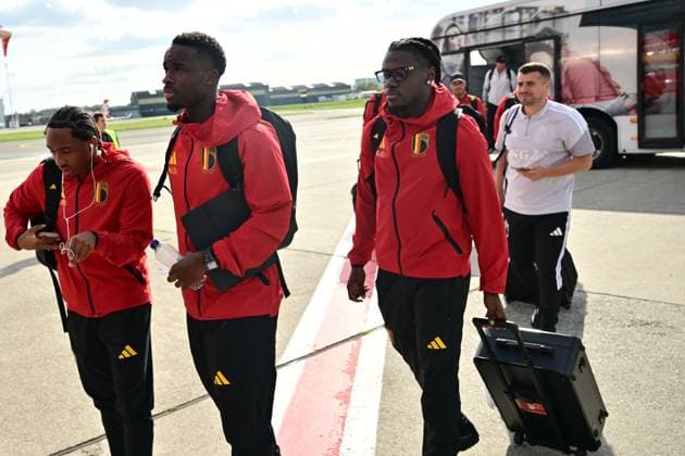 Belgium s Malick Fofana; Belgium s Mandela Keita and Belgium s Romeo Lavia pictured at the departure of the Red Devils, the Belgian national soccer team, traveling from Brussels Airport in Zaventem towards Rome, Italy on Thursday 24 September 2026. The team is preparing for the opening game of the UEFA Nations League against Italy on Friday. DIRKxWAEM  x187682629x