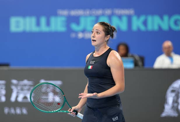 (260924) -- SHENZHEN, Sept. 24, 2026 -- Elisabetta Cocciaretto of Italy reacts after losing a point to Zhang Shuai of China during the quarterfinal match between China and Italy at the 2026 Billie Jean King Cup Finals in Shenzhen, south China s Guangdong Province, Sept. 24, 2026. ) (SP)CHINA-SHENZHEN-TENNIS-BILLIE JEAN KING CUP-CHINA VS ITALY (CN) LiangxXu 