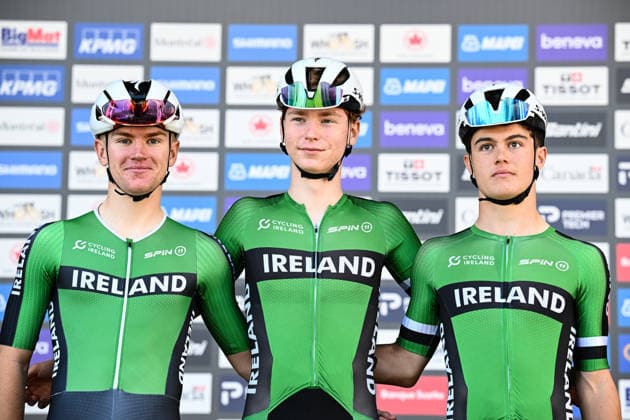 2026 UCI Road World Championships Picture by Simon Wilkinson SWpix.com - 24 09 2026 - Cycling - 2026 UCI Road World Championships - MontrÃ al, Canada - Men Junior Road Race - Rian McCrystal (Ireland), Hugh Og Mulhearne (Ireland), Freddie Winkley (Ireland) MontrÃ al Avenue du Parc Canada Copyright: x xSWpix.comx(t axPhotographyxHubxLtd)xSimonxWilkinson SWpix.comx SWP-3521-2415