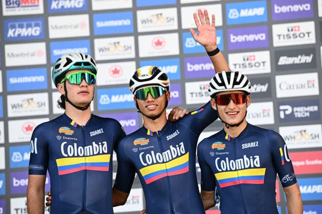 2026 UCI Road World Championships Picture by Simon Wilkinson SWpix.com - 24 09 2026 - Cycling - 2026 UCI Road World Championships - MontrÃ al, Canada - Men Junior Road Race - Colombia - Alejandro Pamplona (Colombia), JosÃ Manuel Posada (Colombia), Juan Esteban Sanchez (Colombia) MontrÃ al Avenue du Parc Canada Copyright: x xSWpix.comx(t axPhotographyxHubxLtd)xSimonxWilkinson SWpix.comx SWP-3521-2439