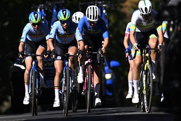 Belgian Lore De Schepper and Belgian Tess Moerman pictured in action during the Women™s U23 race (134km) at the cycling World Championship, WM, Weltmeisterschaft in Montreal, Canada, Thursday 24 September 2026. The UCI road world championships are taking place from 20 to 27 September, in Montreal, Canada. Belgian Lore De Schepper and Belgian Tess Moerman pictured in action during the Junior Men race (134km) at the cycling World Championship, in Montreal, Canada, Thursday 24 September 2026. The UCI road world championships are taking place from 20 to 27 September, in Montreal, Canada. ,%items the Junior Men race (134km) at the cycling World Championship, in Montreal, Canada, Thursday 24 September 2026. The UCI road world championships are taking place from 20 to 27 September, in Montreal, Canada. JASPERxJACOBS  x0867746404stx
