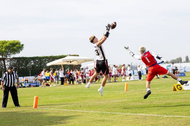 13 German Player catch the ball, U15 Mixed Germany vs Czech Republic IFAF European Youth Championships 2026, 24.09.2026 Lido Delle Nazioni Lido Delle Nazioni Italia Copyright: xPFA BjörnxKeckerx