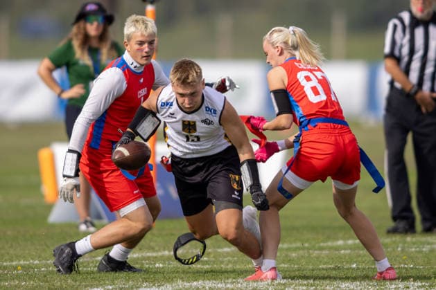 13 German Player runs with the ball, U15 Mixed Germany vs Czech Republic IFAF European Youth Championships 2026, 24.09.2026 Lido Delle Nazioni Lido Delle Nazioni Italia Copyright: xPFA BjörnxKeckerx
