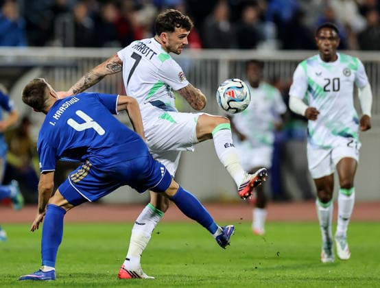 UEFA Nations League Group Stage, Fadil Vokrri Stadium, Pristina, Kosovo 24 9 2026 Kosovo vs Republic of Ireland Ireland s Troy Parrott and Ilir Krasniqi of Kosovo Troy Parrott and Ilir Krasniqi 24 9 2026  Copyright: xx RB1_4951