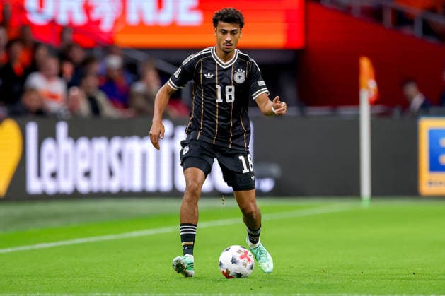 24.09.2026, Fußball, Länderspiel, Niederlande - Deutschland, Auftakt der UEFA Nations League 2026 2027, 1.Spieltag, Johan Cruijff ArenA (Amsterdam), Saison 2026 27: Nathaniel Brown (GER 18) DFB regulations prohibit any use of photographs as image sequences and or quasi-video. Niederlande