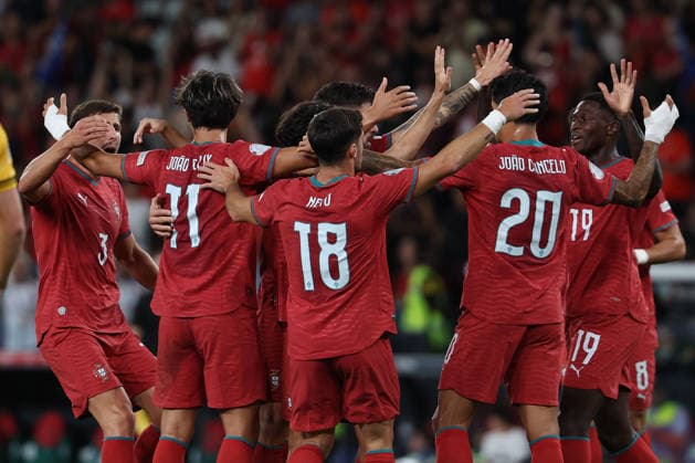 Lisbon, Portugal - September 24: Joao Felix (Portugal) celebrates with teammate after scoring the goal to 1:0 during the UEFA Nations League 2026 27 League Phase Matchday 1 match between Portugal and Wales at Estadio Jose Alvalade on September 24, 2026 in Lisbon, Portugal Copyright: HMBxMedia JoaquimxFerreira