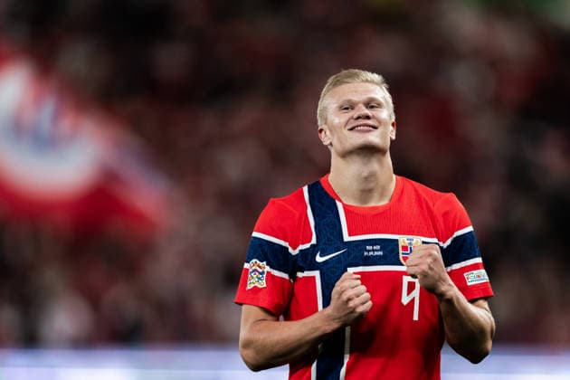 260924 Erling Braut Haaland of Norway celebrates after 2-0 during the Nations League football match between Norway and Denmark on September 24, 2026 in Oslo. Photo: Marius Simensen BILDBYRAN COP 238 VG1005 bbeng fotboll football soccer fotball nations league landskamp norge norway danmark denmark celebration jubel Copyright: MARIUSxSIMENSEN BB260924ZX006