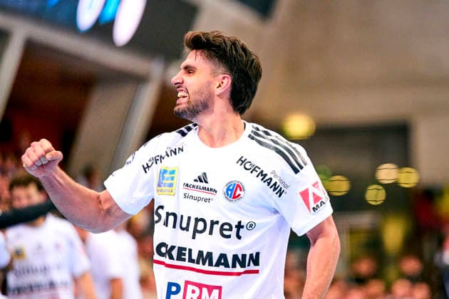 Jubel von Eloy Morante Maldonado (22, HC Erlangen ) 24.09.2026 - Handball - DHB Pokal - Saison 2026 2027 - 02. Runde: TVB 1898 Stuttgart - HC Erlangen Metropolregion Nürnberg HCE - PeKo - xpexkox -
